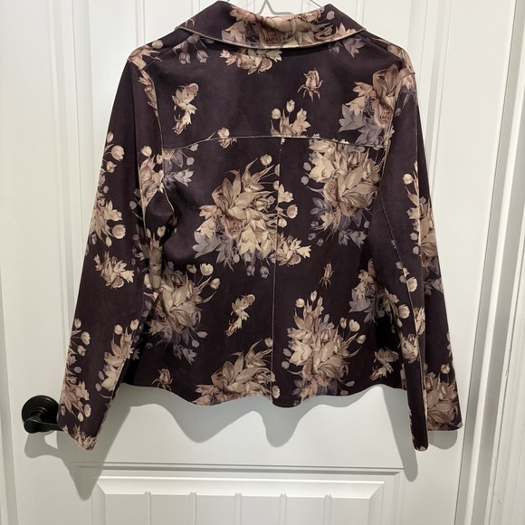 Chicos Moto Jacket Short Women's Medium Brown Floral Paisley Asymmetrical Zip - Picture 2 of 7